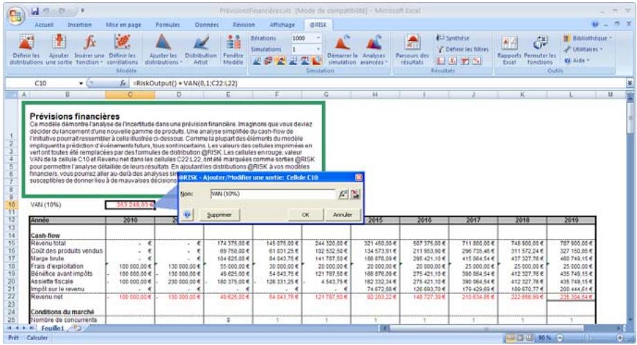 PALISADE RISK 5.5 - Définition des sorties de simulation dans le tableau - 1