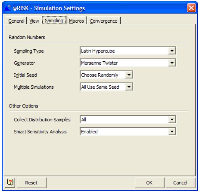 PALISADE RISK 5.5 - Onglet Échantillonnage — Commande Paramètres de simulation - 1