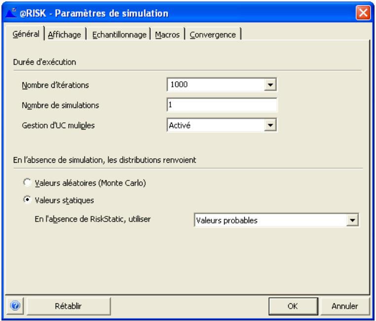 PALISADE RISK 5.5 - Paramètres de simulation - 1