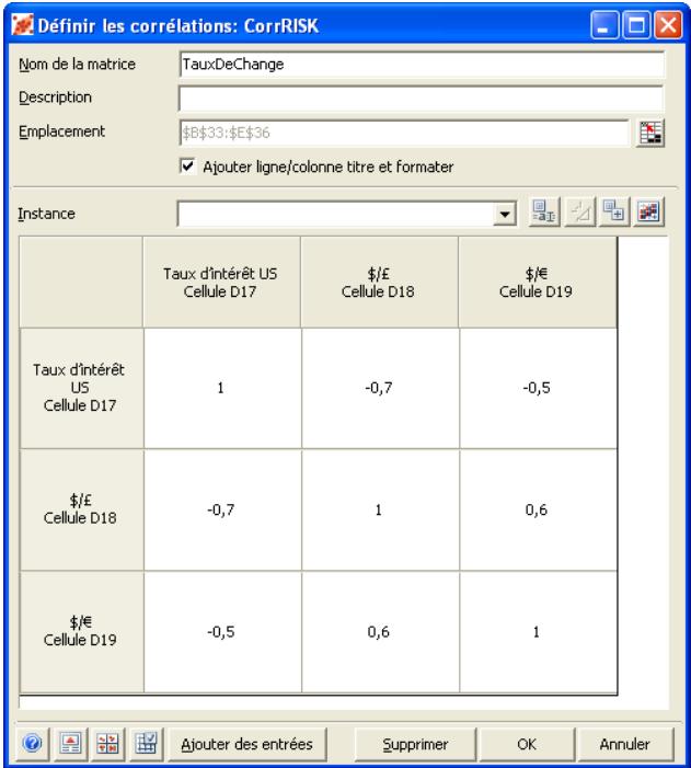 PALISADE RISK 5.5 - Entrée des coefficients de corrélation - 2