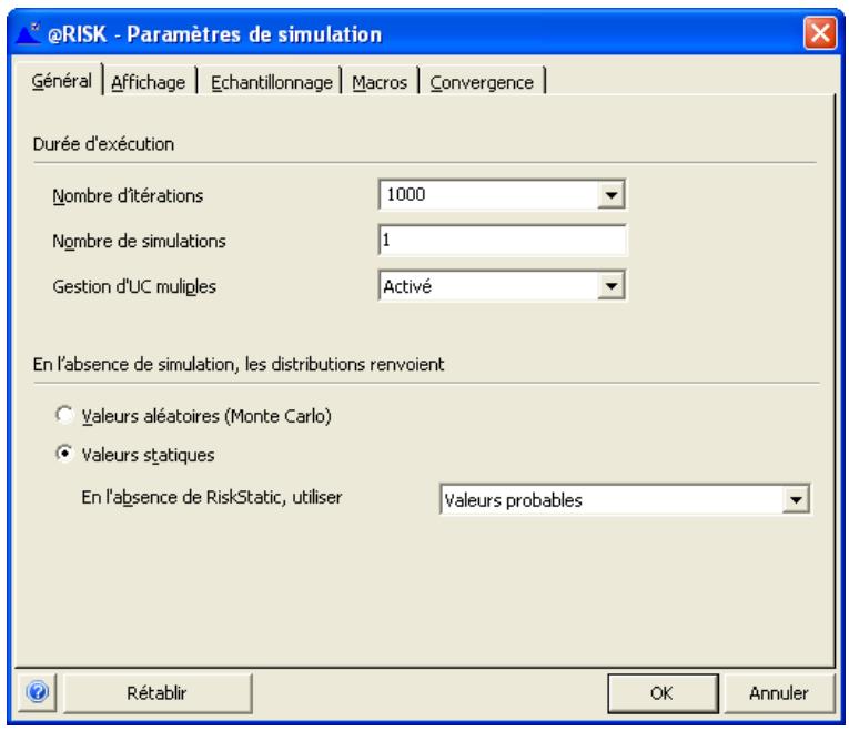 PALISADE RISK 5.5 - Paramètres de simulation - 1
