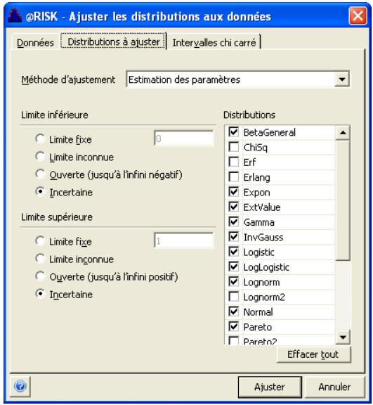 PALISADE RISK 5.5 - Onglet Distributions à ajuster — Commande Ajuster les distributions aux données - 1