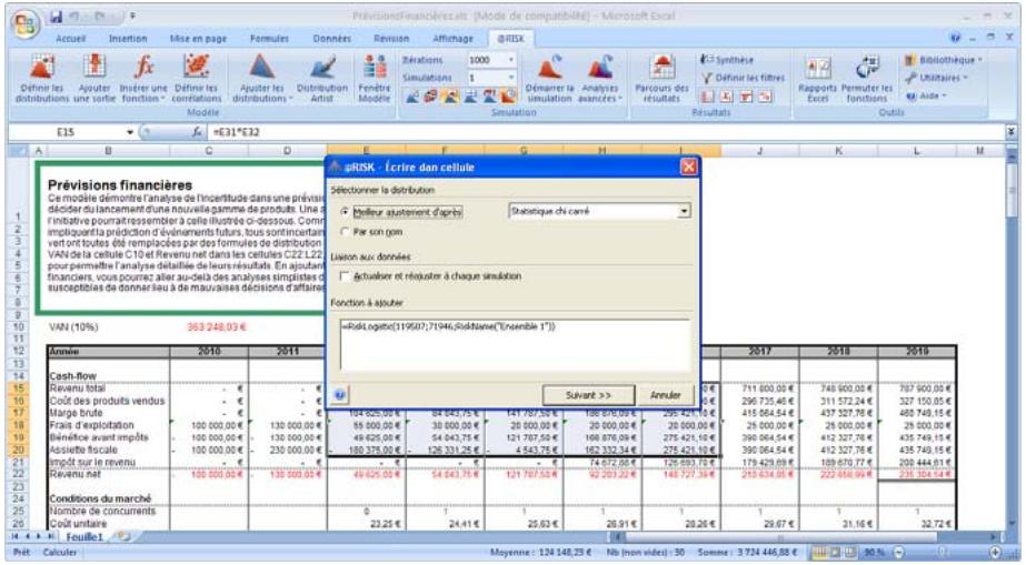 PALISADE RISK 5.5 - Placement d'un résultat d'ajustement dans Excel - 1