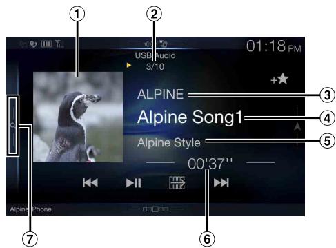 ALPINE X901D-DU - Exemple d'écran principal USB Audio - 1
