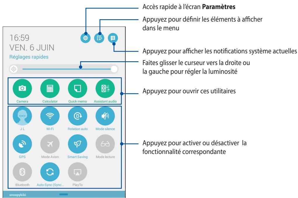 ASUS TRANSFORMER PAD TF103C-1B010A - Ouvrir le menu des réglages rapides - 1