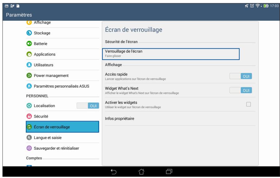 ASUS TRANSFORMER PAD TF103C-1B010A - Personnaliser l'écran de verrouillage - 1
