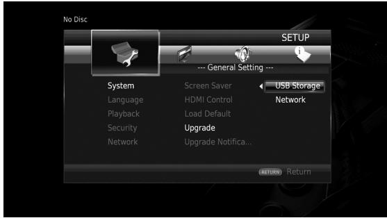 YAMAHA BD-S677 NOIR - Selecteer de upgrademethode en start de upgrade via het SETUP-. menu. - 1