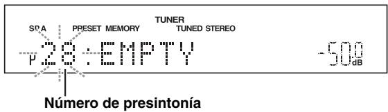 YAMAHA R-S300 - Pulse PRESET / en el panel frontal (o PRESET / en el mando a distancia) para selectionar el número de presintonia en que se registrará la emisora. - 1