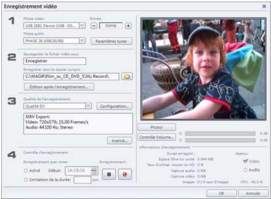 MAGIX FILMS SUR CD DVD - Boîte de dialogue « Enregistrement video analogue » - 1