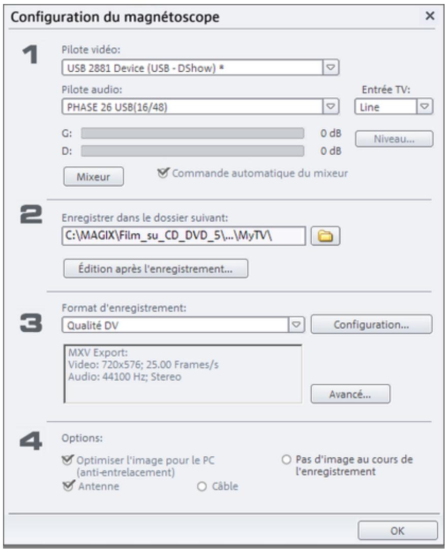 MAGIX FILMS SUR CD DVD - Configuration du magnétoscope - 1