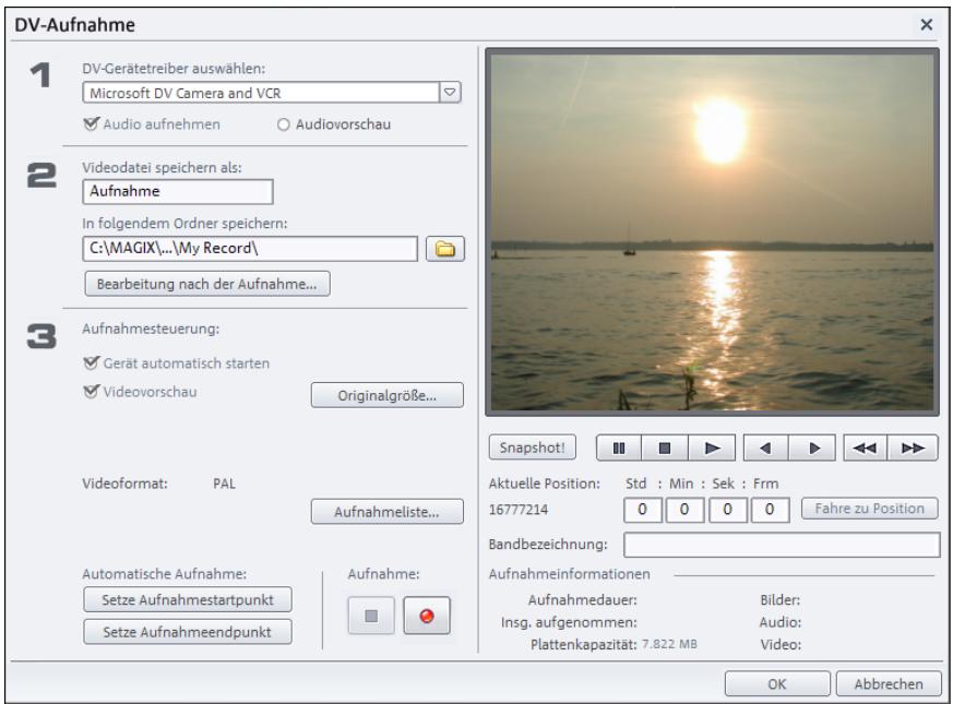 MAGIX FILMS SUR CD DVD - Boîte de dialogue d'enregistrement « Enregistrement DV » - 1
