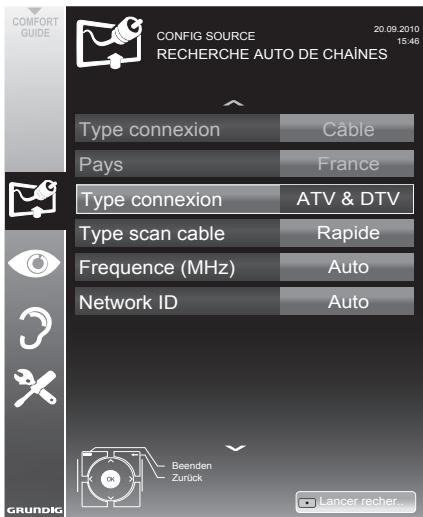 GRUNDIG 28VLE5500BG - Recherche automatique de-chaines de télévision depuis le fournisseur câbe - 1
