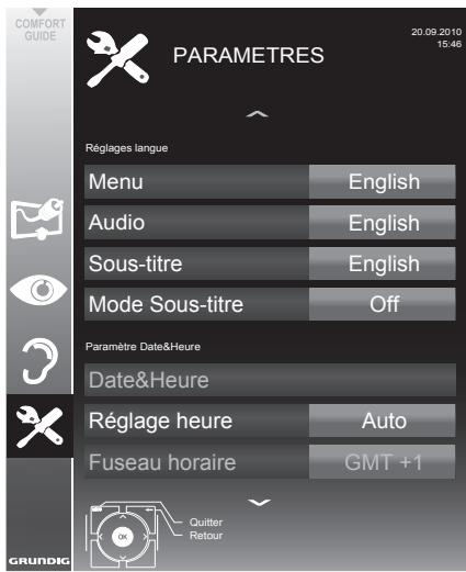 GRUNDIG 28VLE5500BG - Ouvrir le menu REGLAGES - 1