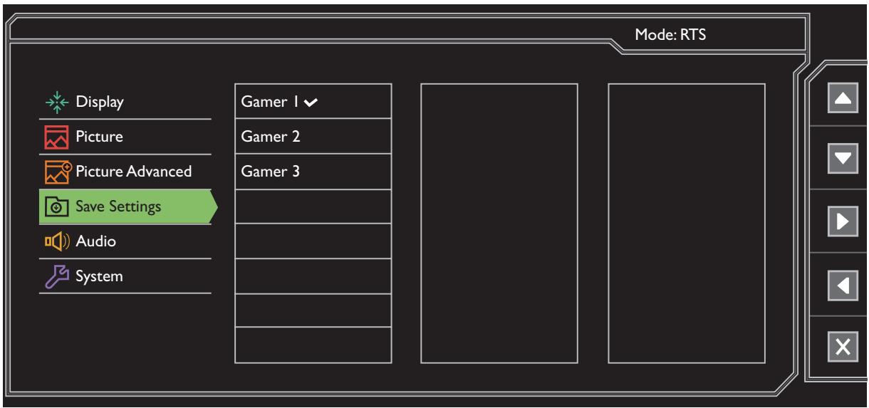 BENQ XL2411T - Menu Enregistrer paramètres - 1