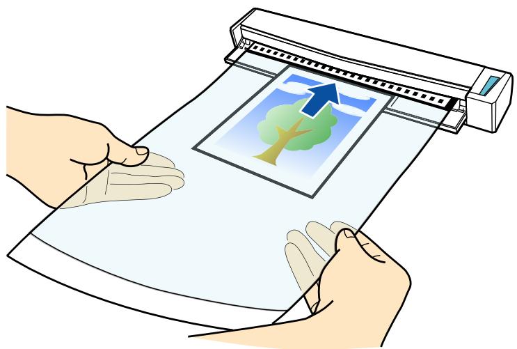 FUJITSU SCANSNAP S1100I - La partie hachurée en noir et blanc du Transparent doit d'abord être insérée dans le scanneur, dans le sens indiqué par la flèche. - 1