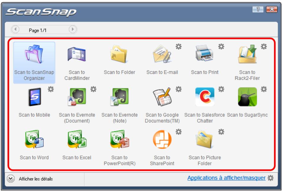 FUJITSU SCANSNAP S1100I - Dans le Quick Menu, cliquez sur l'icone de l'application qui interagira avec ScanSnap Manager. - 1