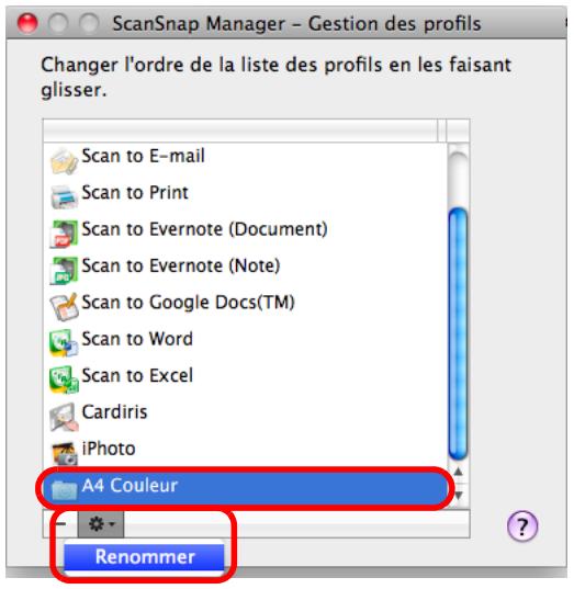 FUJITSU SCANSNAP S1100I - Sélectionnez un profil, cliquez sur le bouton situé sur le coin inférieur gauche et selectionnez Renommer. - 1