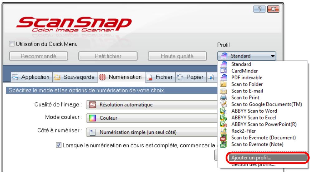 FUJITSU SCANSNAP S1100I - Sélectionnez Ajouter un profil dans la liste déroulante Profil. - 1