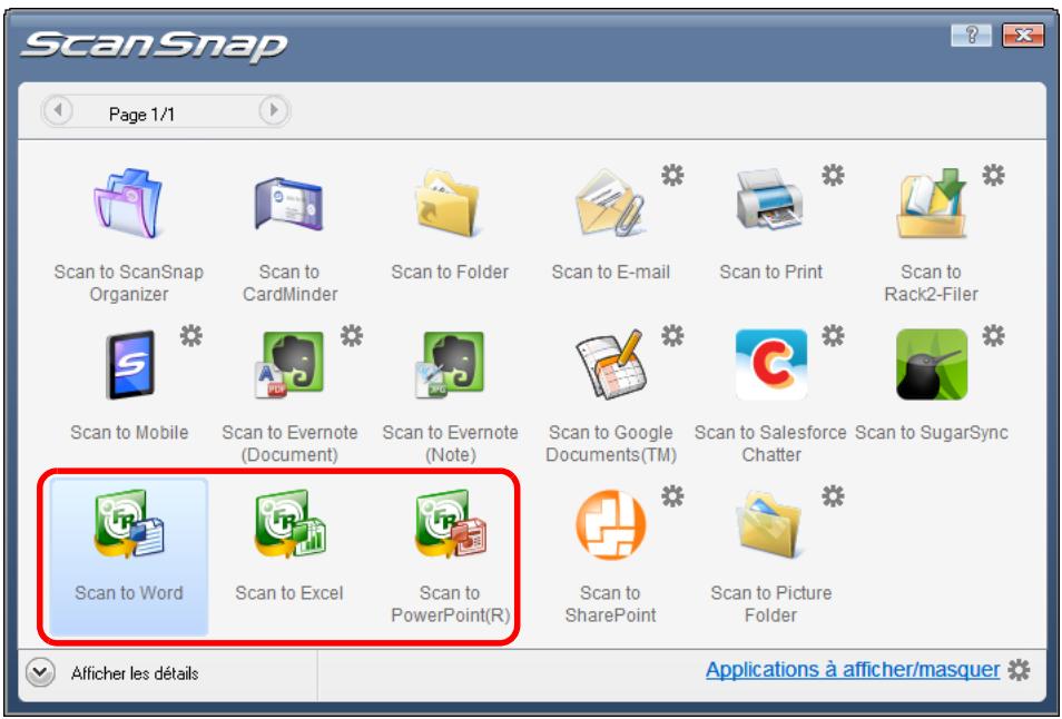 FUJITSU SCANSNAP S1100I - Cliquez sur l'icone Scan to Word, Scan to Excel ou Scan to PowerPoint(R). - 1
