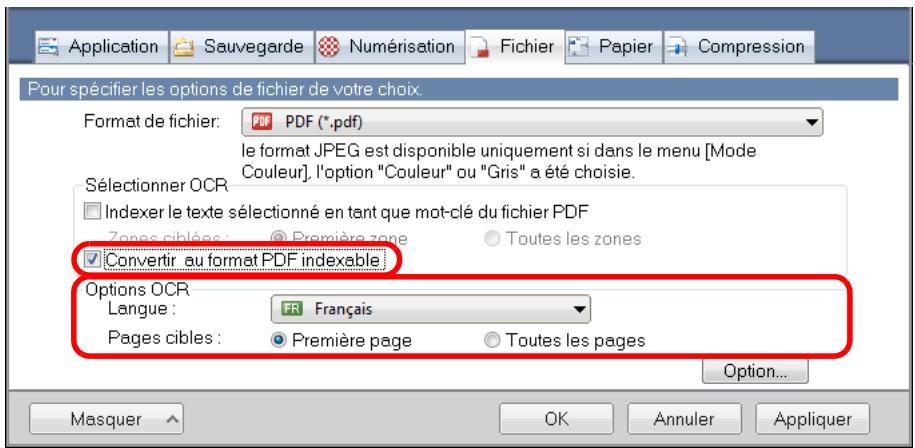 FUJITSU SCANSNAP S1100I - Cochez la case Convertir au format PDF indexable. - 2