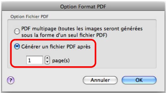 FUJITSU SCANSNAP S1300I - Sélectionnez Générer un fichier PDF après (n) page(s) et saisissez le nombre de pages à fractionner. - 1