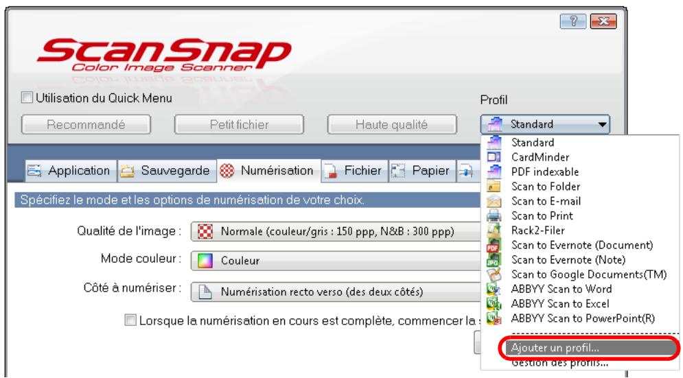 FUJITSU SCANSNAP S1300I - Sélectionnez Ajouter un profil dans la liste déroulante Profil. - 1