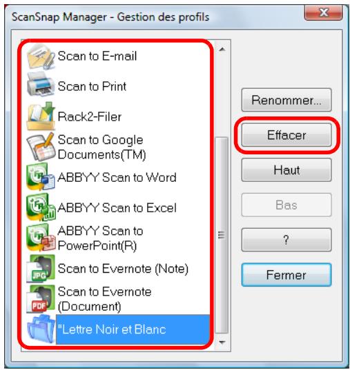FUJITSU SCANSNAP S1300I - Sélectionnez un profil puis cliquez sur le bouton Effacer. - 1