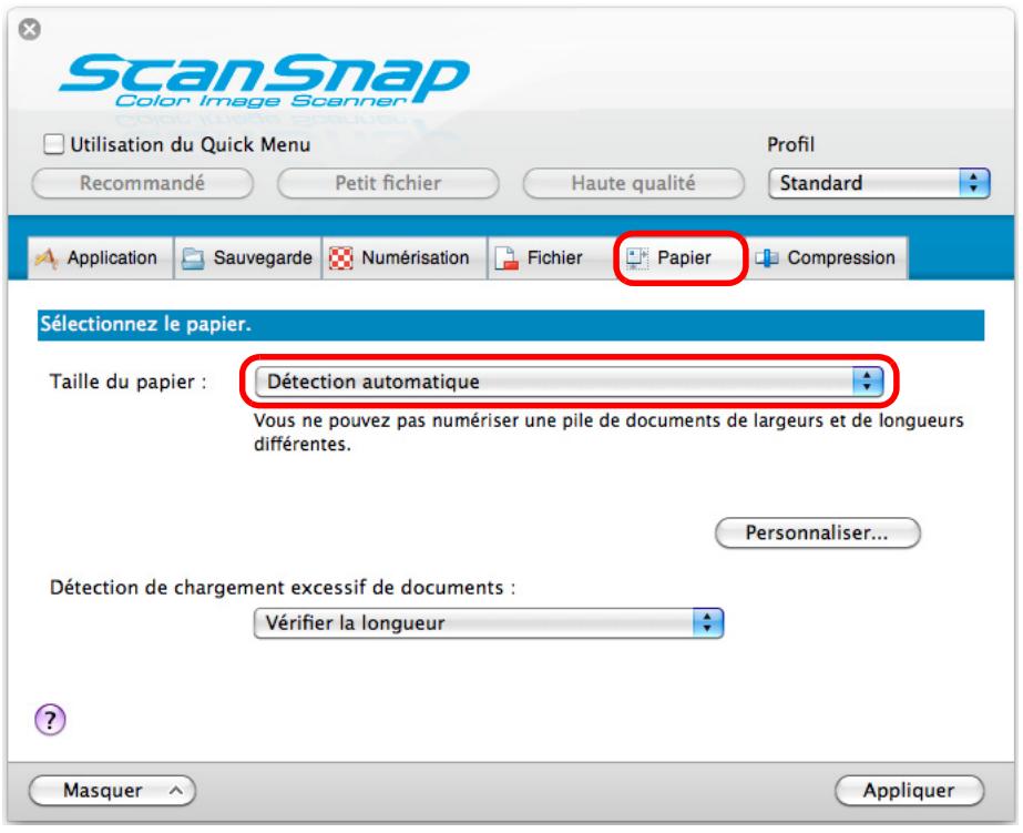 FUJITSU SCANSNAP S1300I - Dans l'onglet Papier, Sélectionnez Détction automatique dans le menu local Taille du papier. - 1
