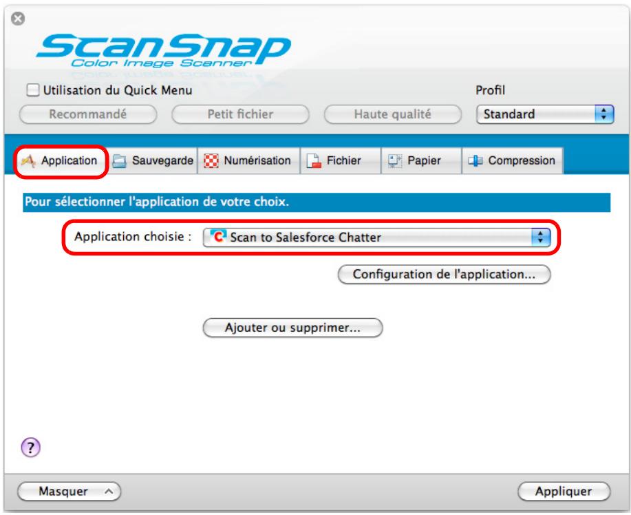 FUJITSU SCANSNAP S1300I - Dans le menu local Application chosesie de l'onglet Application, selectionnez Scan to Salesforce Chatter. - 1