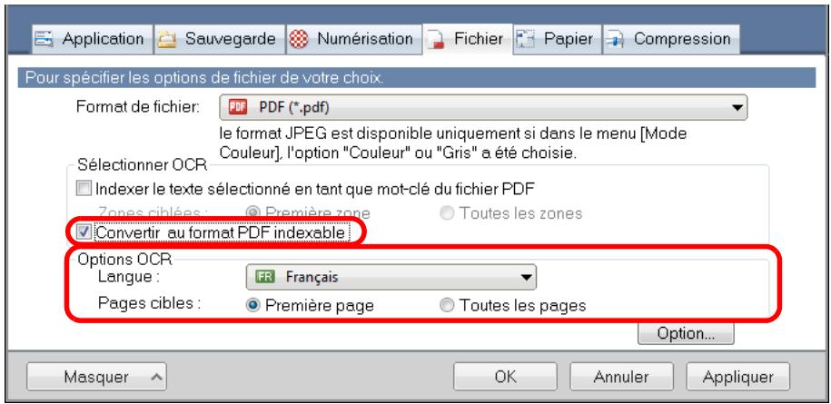 FUJITSU SCANSNAP S1300I - Cochez la case Convertir au format PDF indexable. - 2