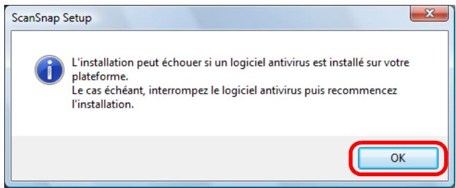 FUJITSU SCANSNAP S1300I - Lisez le message concernant le logiciel antivirus et cliquez sur OK. - 1