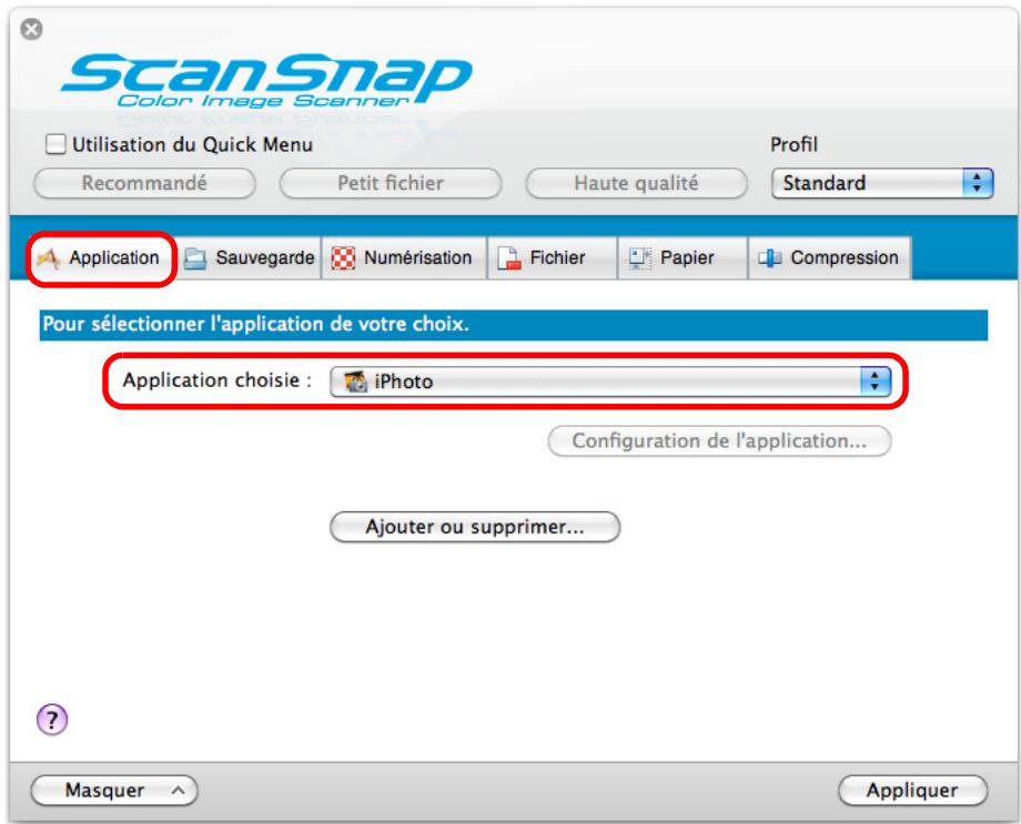 FUJITSU SCANSNAP S1300I - Dans le menu local Application chosesie de l'onglet Application, selectionnez iPhoto. - 1