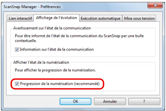 FUJITSU SCANSNAP S1300I - Dans l'onglet Affichage de l'évolution, décochez la case Progression de la numérisation (recommende). - 1