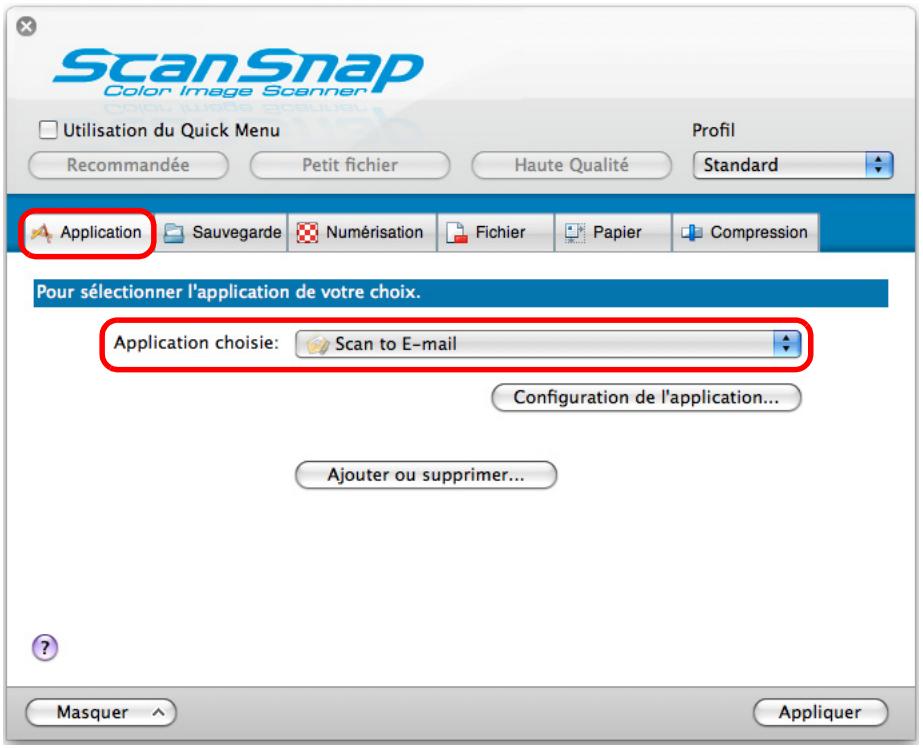 FUJITSU SCANSNAP S1300I - Dans le menu local Application chosesie de l'onglet Application, selectionnez Scan to E-mail. - 1