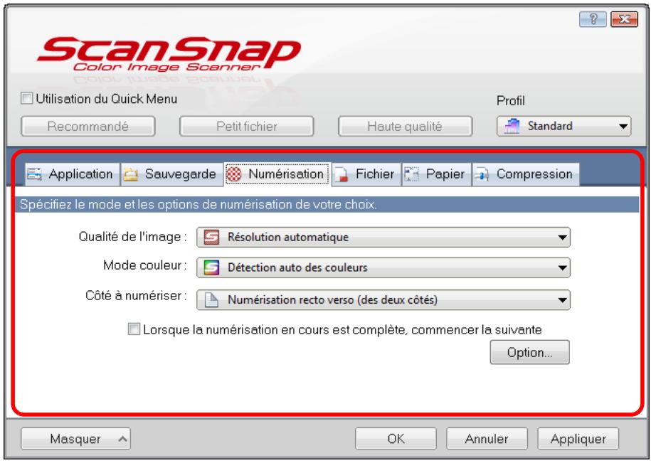 FUJITSU SCANSNAP S1300I - Configurez les paramètres de numérisation dans chaque onglet. - 1