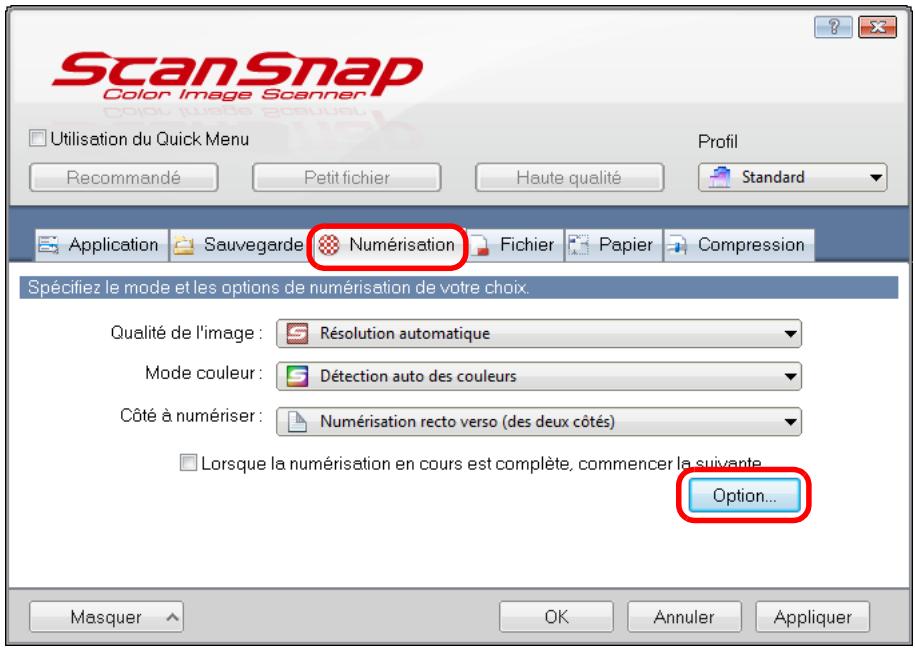 FUJITSU SCANSNAP S1300I - Cliquez sur le bouton Option de l'onglet Numérisation. - 1