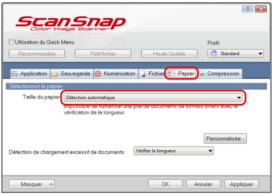 FUJITSU SCANSNAP S1300I - Dans l'onglet Papier, Sélectionnez Détction automatique dans Taille du papier. - 1