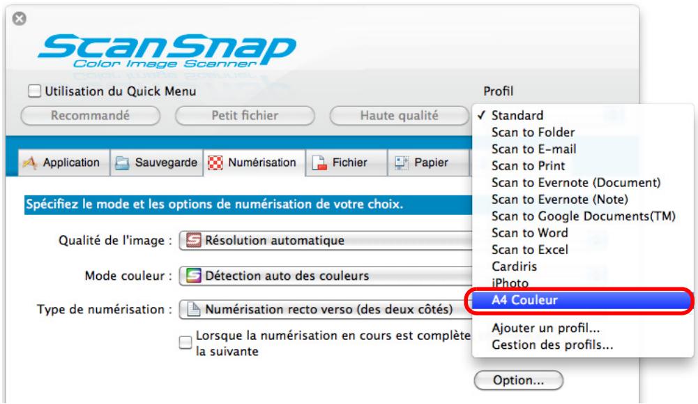 FUJITSU SCANSNAP S1300I - Sélectionnez un profil dans le menu local Profil. - 1