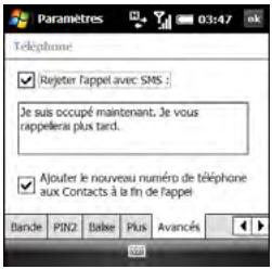 PALMONE TREO PRO - Configuration des options pour le rejet des appels - 1