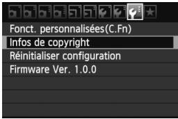 CANON EOS 600D NU - MENU réglage des informations sur le copyright - 1