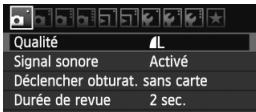 CANON EOS 600D NU - MENU réglage de la qualité d'enregistrement des images - 1