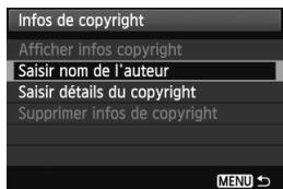 CANON EOS 600D NU - MENU réglage des informations sur le copyright - 2