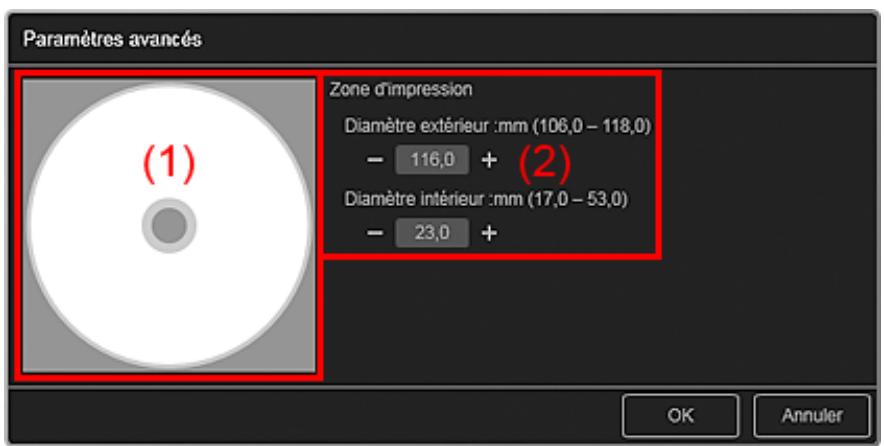 CANON PIXMA MG3150 - Boîte de dialogue Paramètres avancés (Étiquette disque) - 1