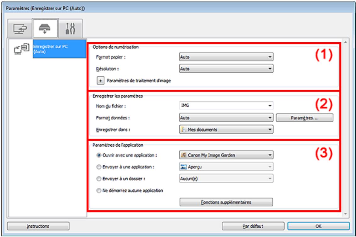 CANON PIXMA MG3150 - Boîte de dialogue Paramètres (Enregistrer sur PC (Auto)) - 2