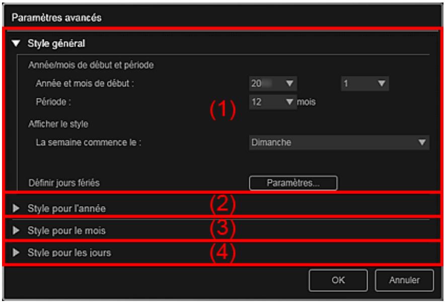 CANON PIXMA MG3150 - Boîte de dialogue Paramètres avancés (Calendrier) - 1