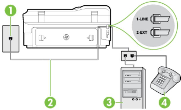 HP OFFICEJET 7610 - Szenario K: Gemeinsamer Anschluss für Telefon-/Faxanrufe mit DFÜ-Modem und Voicemail - 3