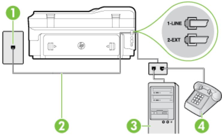 HP OFFICEJET 7612 WF - Szenario K: Gemeinsamer Anschluss für Telefon-/Faxanrufe mit DFÜ-Modem und Voicemail - 3