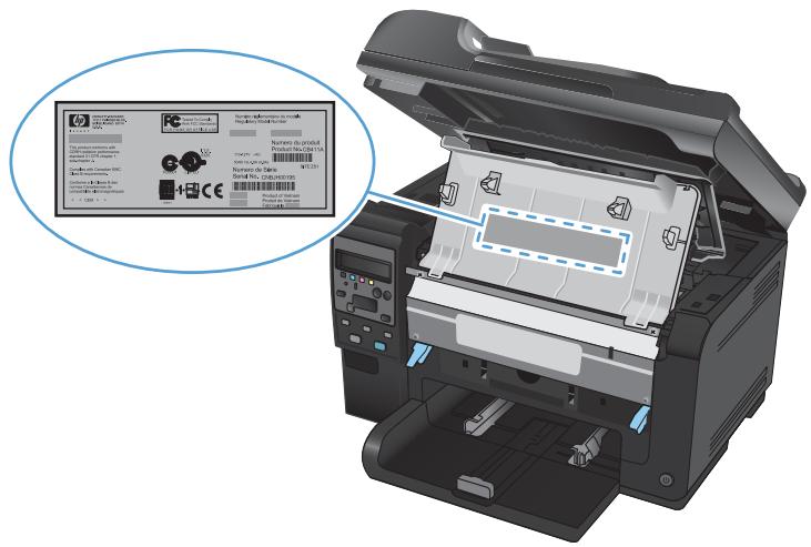 HP COLOR LASERJET PRO 100 MFP M175NW - Emplacement du numero de série et du numero du modele - 1