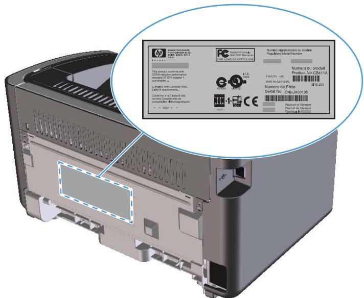HP LASERJET P1102 - Emplacement du numéro de série et du numéro de produit - 1