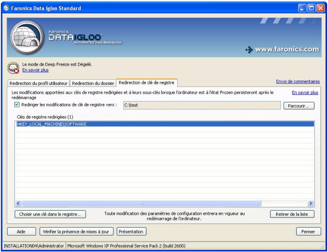 FARONICS DATA IGLOO - Suppression d'une redirection de clé de registre - 1